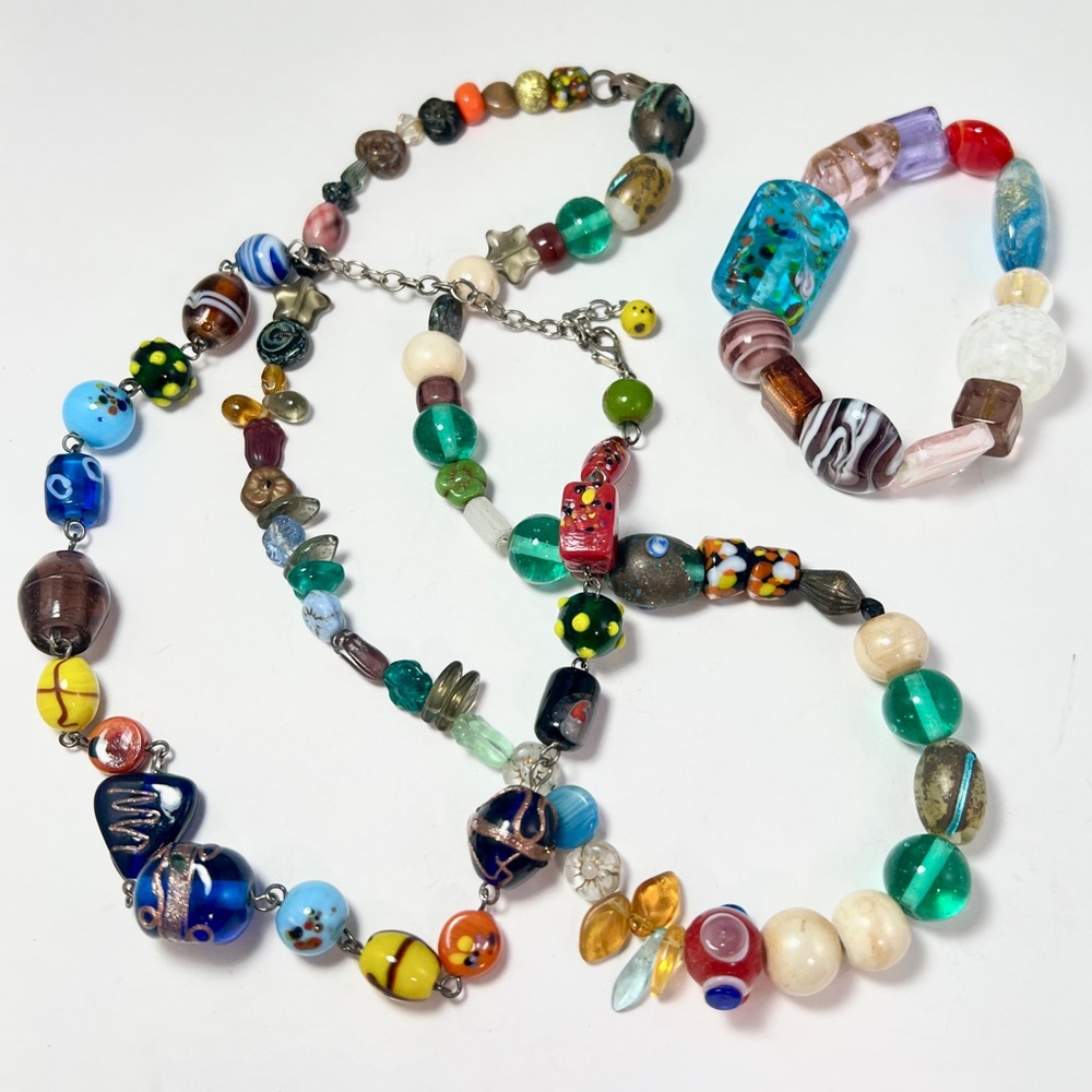 VTG Murano Venetian Glass Vintage Beaded Jewelry Set Necklaces & Bracelet